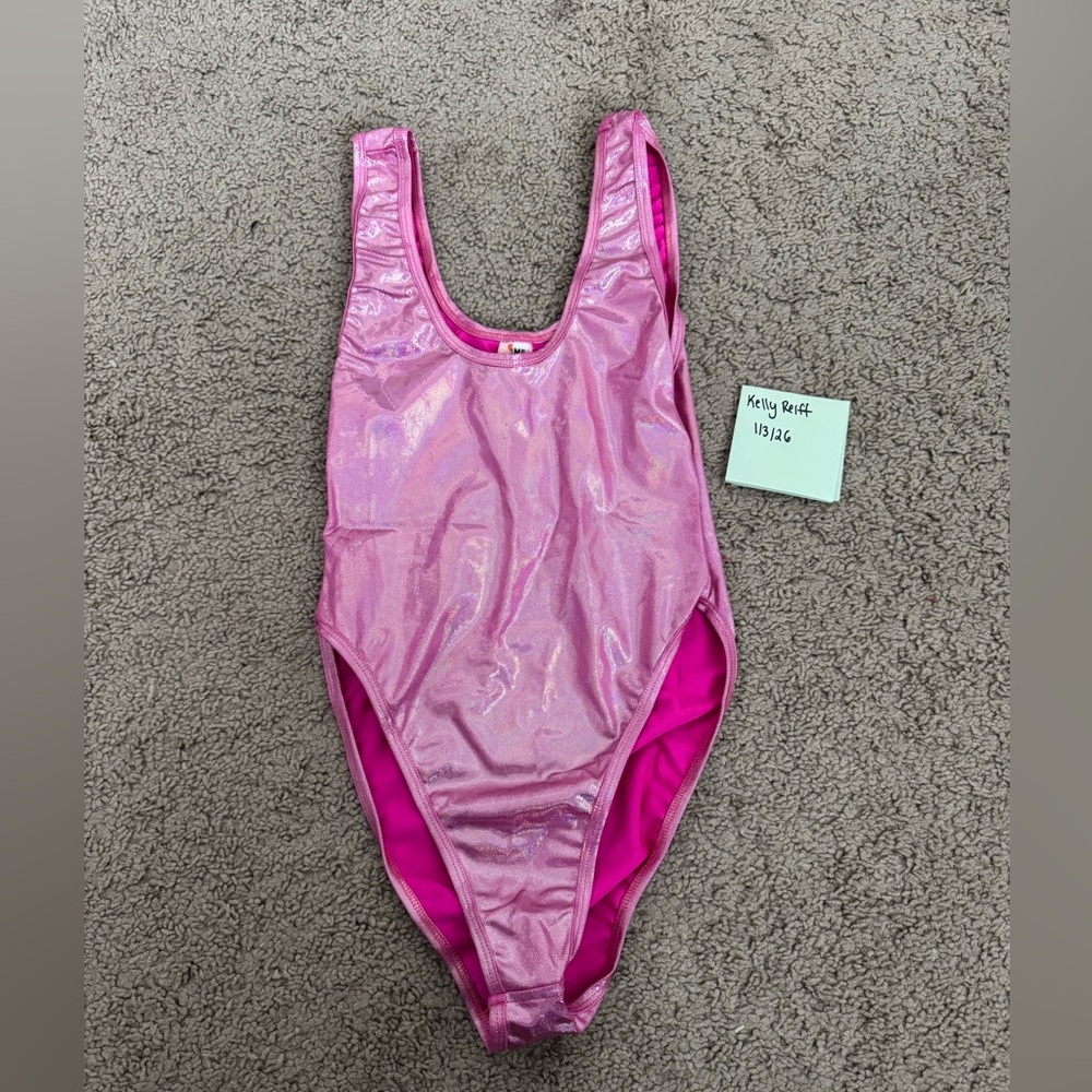 iHeartRaves J Valentine Pink Holographic Shimmer Bodysuit